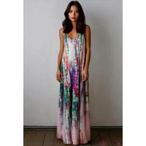 Nicole Miller Satin Maxi Dress Women's Size Small Abstract Print